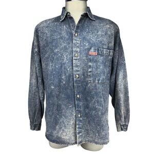 HOLLYWOOD ERA Vintage 90s Oversized Acid Wash Denim Men's Blue Shirt Size S